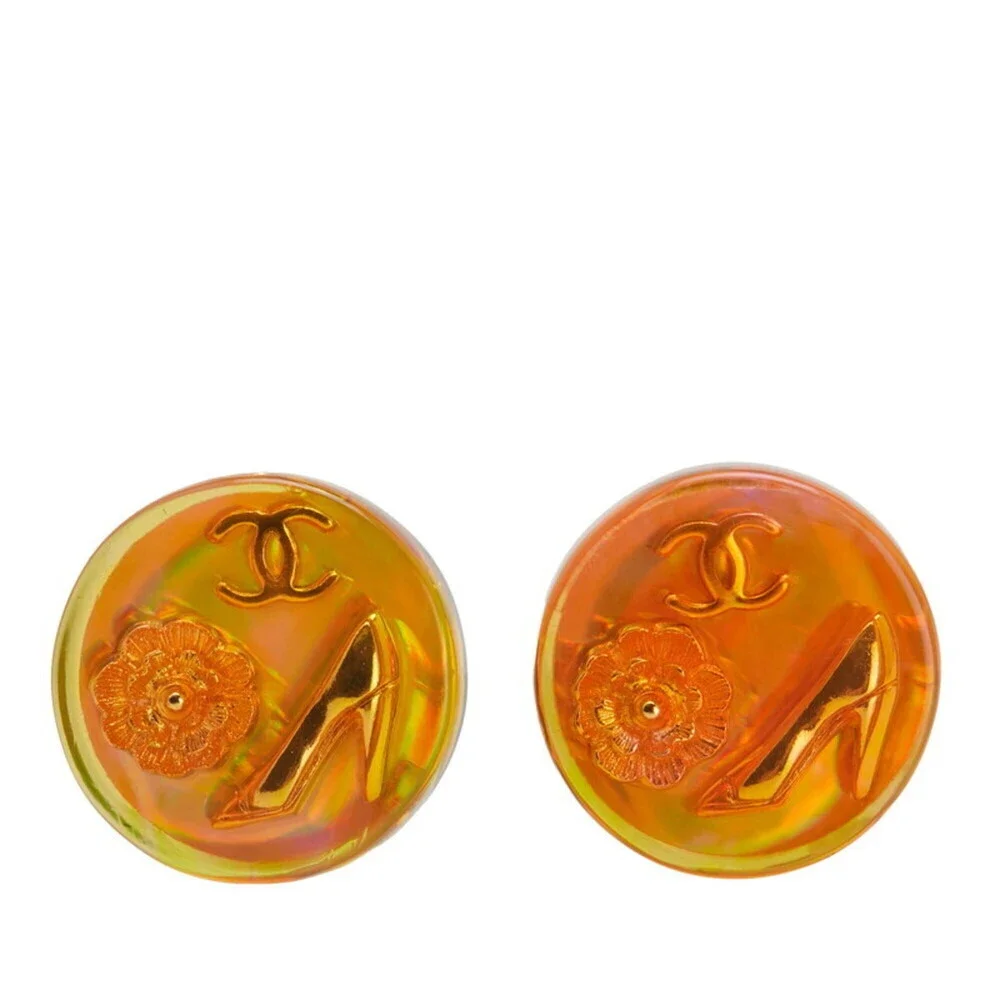 CHANEL Orange Logo Earrings